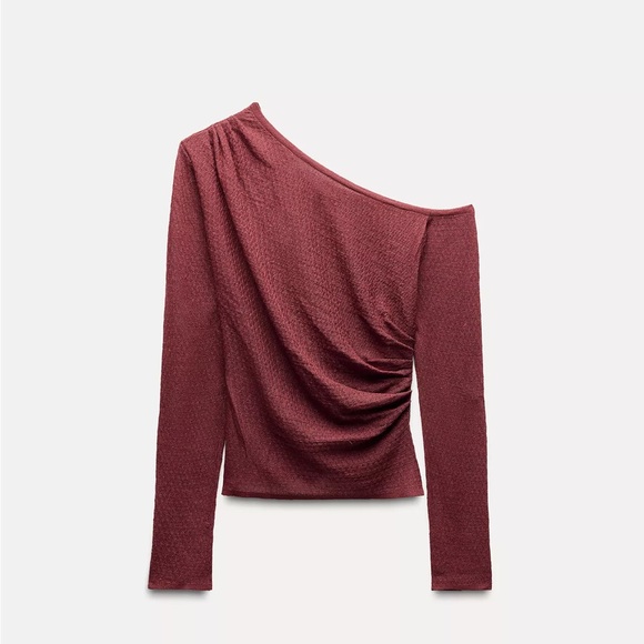 Zara Shimmering Burgundy off the Shoulder Long Sleeve Blouse - Picture 1 of 4